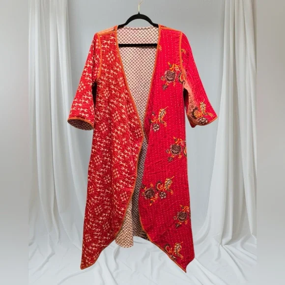 132 KANTHA Fitted Long 3/4 Sleeve Cardigan Reversible Handmade one of a kind 🌸 - Picture 6 of 11